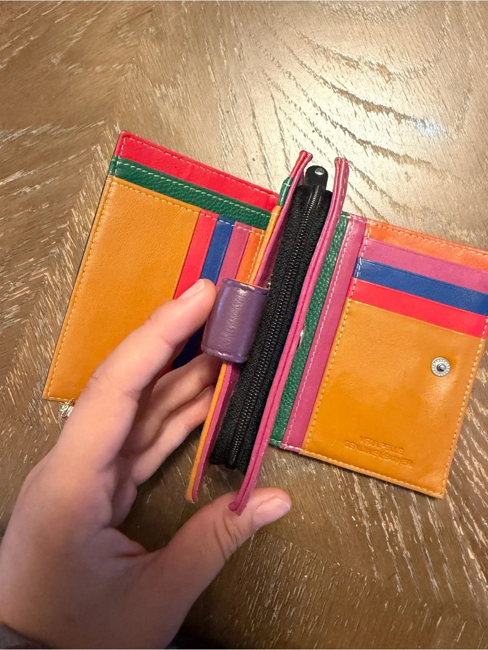 Colorblock Leather Card Wallet in Mustard, Red, Green, Blue & Purple